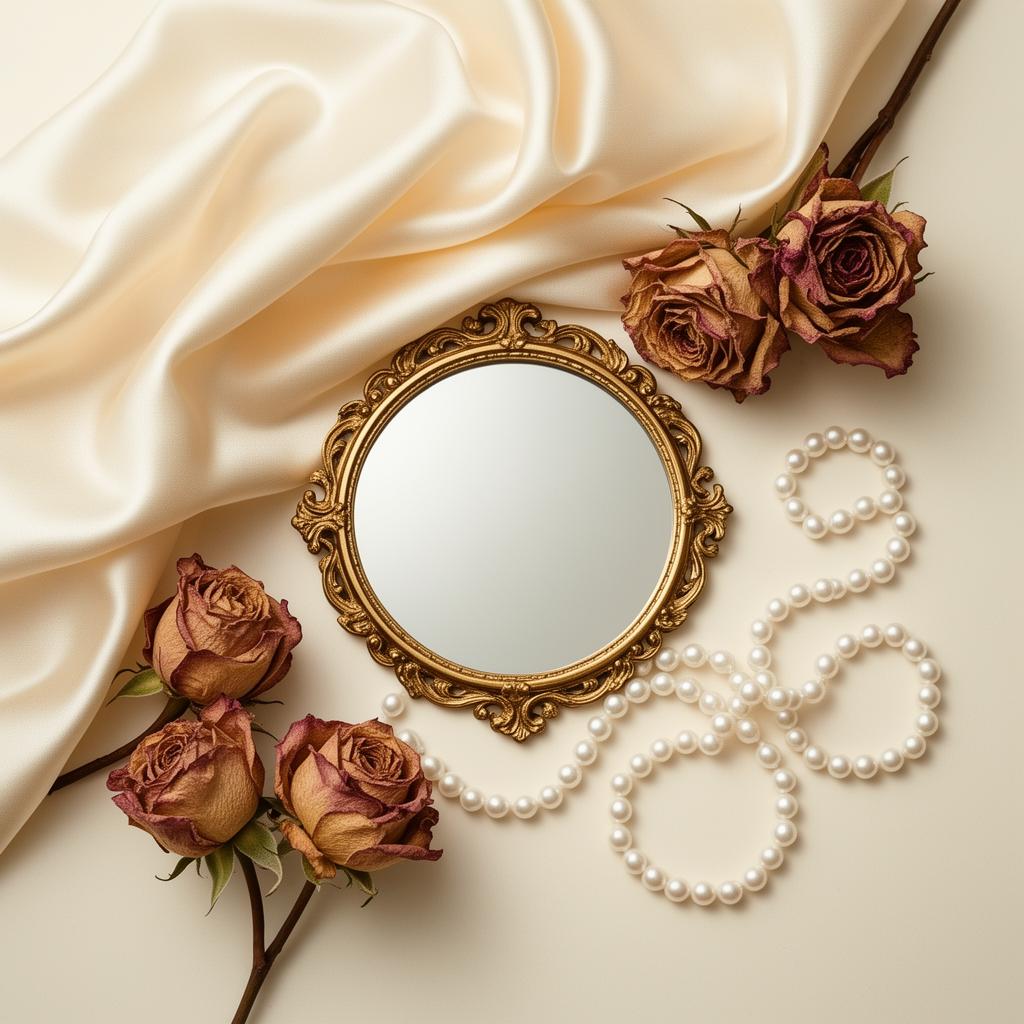 Lashes on silk fabric with gold mirror