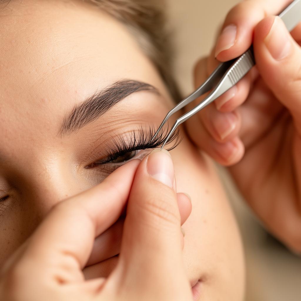 Artisan handcrafting delicate false eyelashes